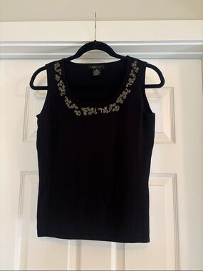 BCBGMaxAzria Black Tank with Gold Bead Embellishment